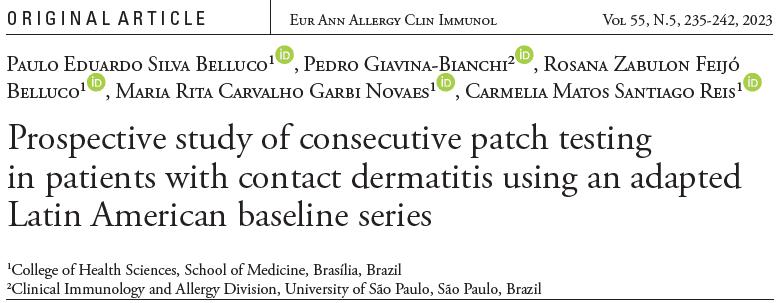 Publicação: Prospective study of consecutive patch testing in patients with contact dermatitis using an adapted Latin American baseline series — European Annals of Allergy and Clinical Immunology